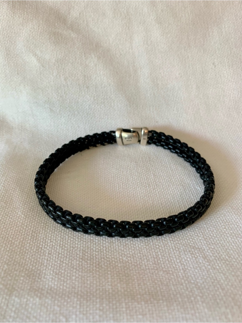 David Yurman Black Woven Leather Bracelet with Silver Clasp